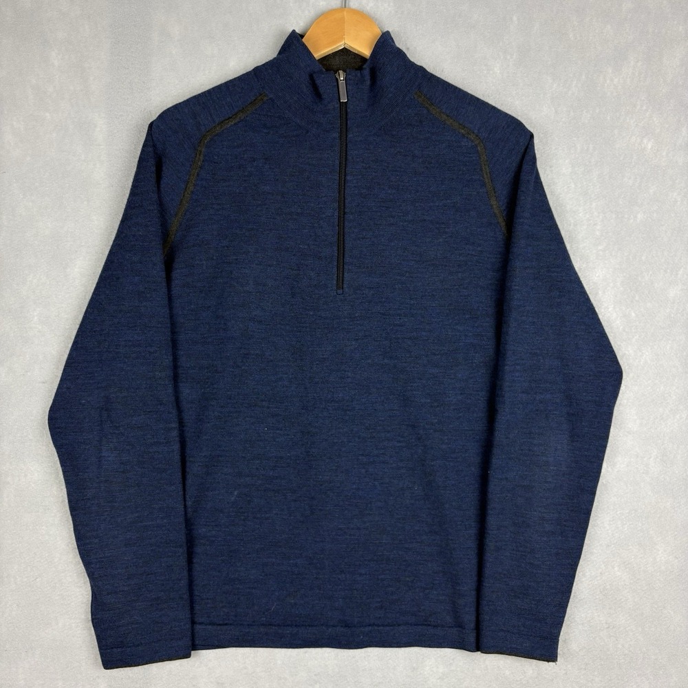 Smartwool Quarter Zip Men’s Medium Blue Merino Wool Jacket Outdoors Hiking